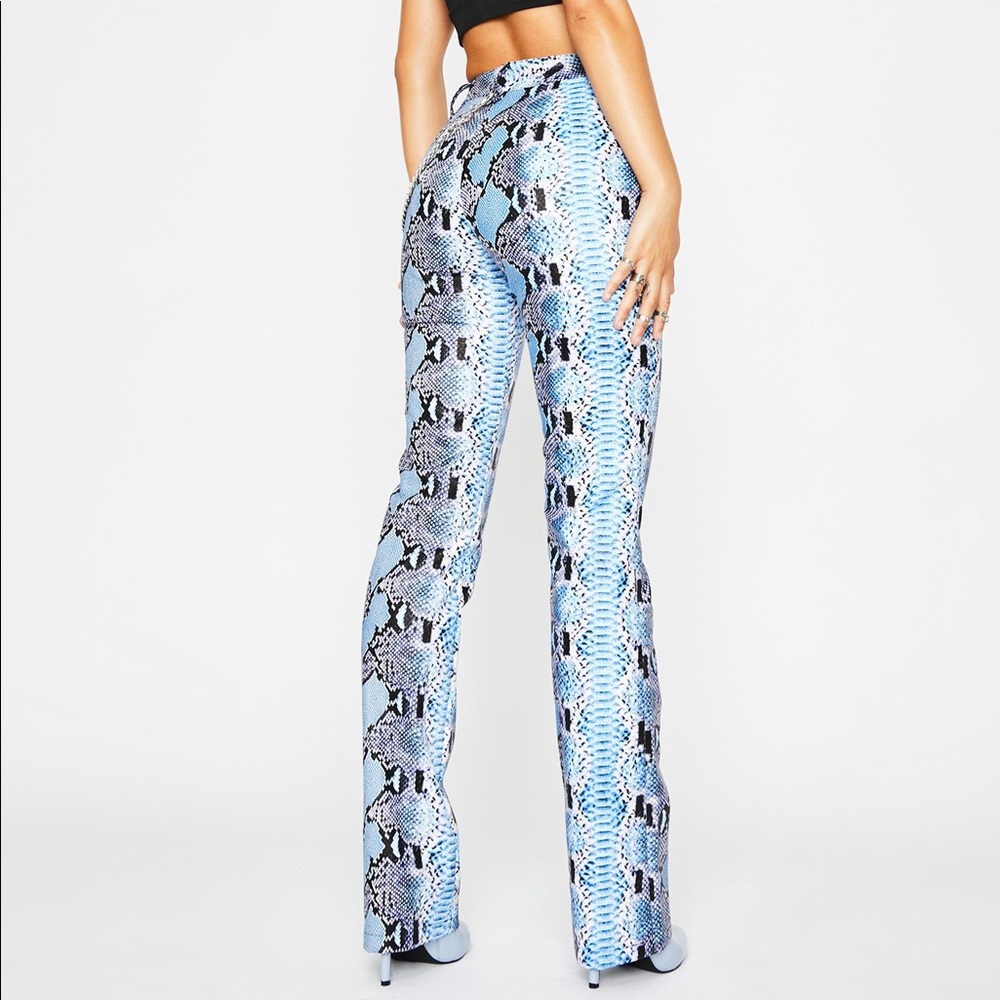 Blue snake pleather pants